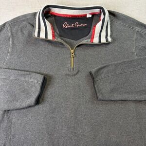 Robert Graham Sweatshirt Mens M Charcoal Gray 1/4 ZIp 100% Cotton L/S Pullover